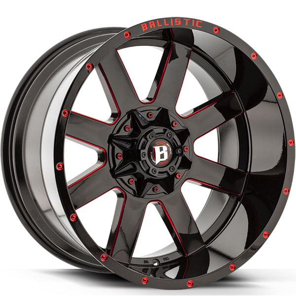 Ballistic 959 Rage Gloss Black with Red Milled Spokes