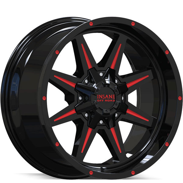 Insane Off-Road IO-15 Gloss Black with Red Milled Spokes